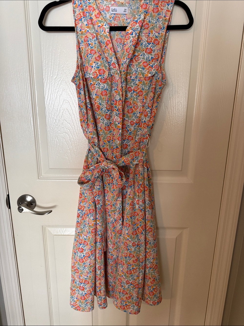 croft & barrow Sleeveless Floral Tie-Waist Midi Dress - Coral, Blue, Yellow